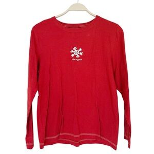 Life Is Good NWT Red Snowflake Graphic Long Sleeve Lounge Tee T Shirt Christmas